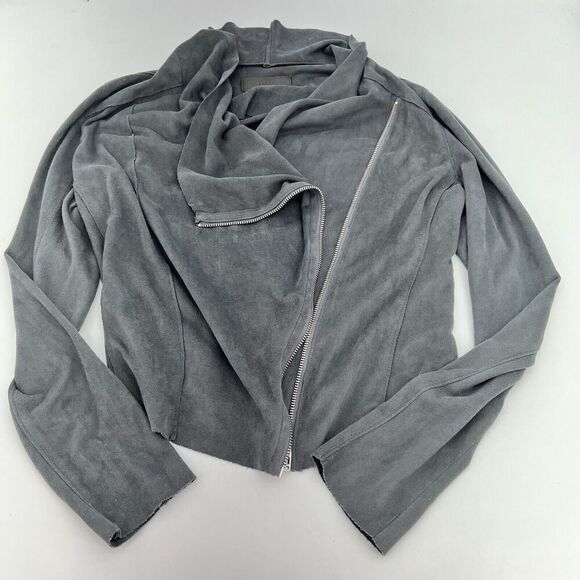 Blank NYC Faux Suede Leather Drape Moto Gray Cardigan Jacket Long Sleeve Size M - Picture 1 of 4